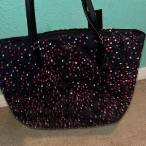 Kate Spade Black Quilted Tote with Pink and White Dots